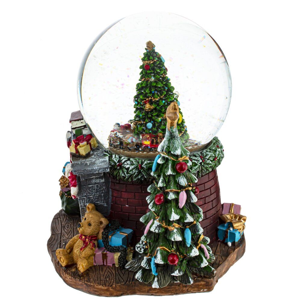 GAEM Фигурка декор в стекл шаре "Ёлка" (подсвет, муз, движ, 3хАА н/п), D12 см, L18 W16 H19 см