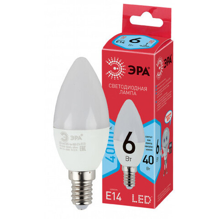 Лампочка светодиодная ЭРА RED LINE LED B35-6W-840-E14 R E14 / Е14 6 Вт свеча нейтральный белый свет