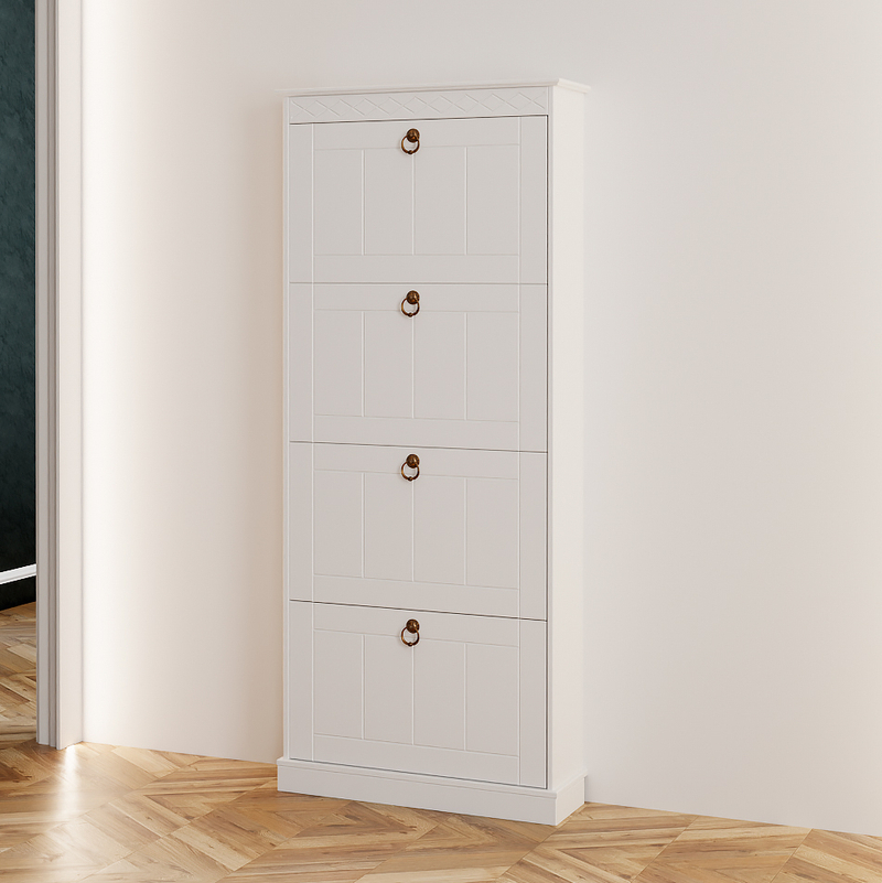 Обувница для прихожей Индра 4 полки, закрытая, высокая из МДФ, белый