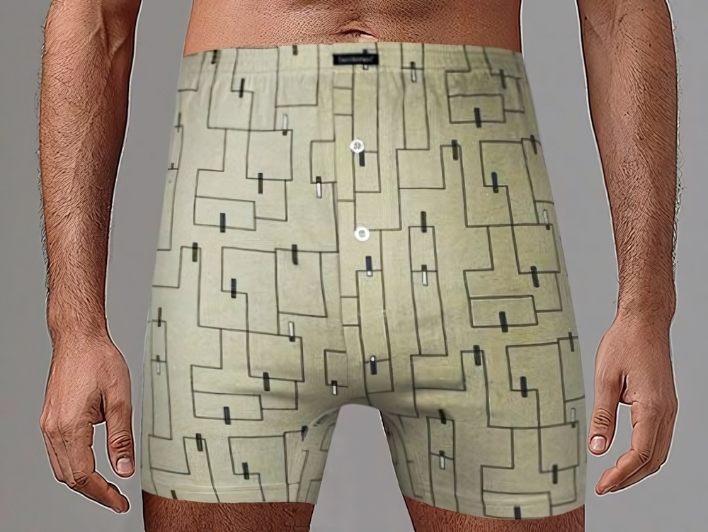 Мужские трусы plus size с принтом в виде лабиринта (Размер: XXXL) (Цвет: бежевый)