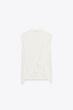 ZARA БЛУЗА С ЗАВЯЗКАМИ ZW, ЖЕЛТОВАТО-БЕЛЫЙ