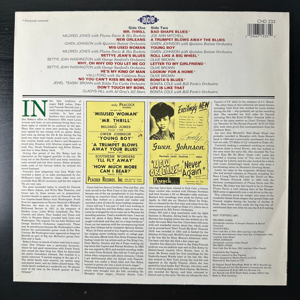 Сборник Peacock Chicks & Duchesses Sing The Blues (Германия 1988г.)