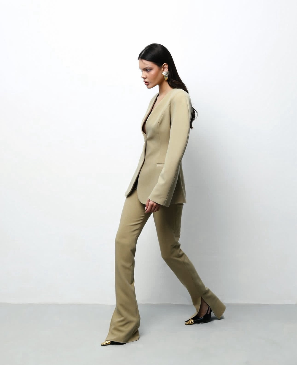 Пиджак с объемными рукавами олива