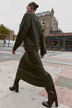 ZARA ЮБКА МИДИ ИЗ МЯГКОГО ТРИКОТАЖА, ЗЕЛЕНЫЙ МЕЛАНЖ