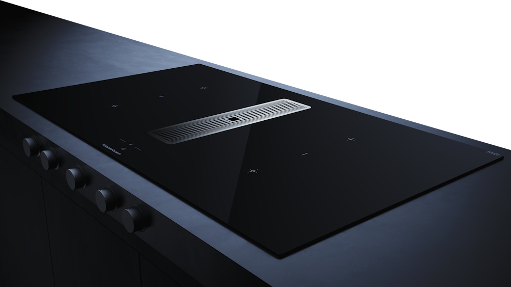 Индукционная варочная поверхность с вытяжкой Kuppersbusch с чёрными ручками KMI 9850.1 SR-S Silver Chrome