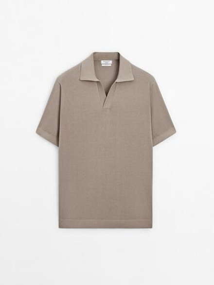 Massimo Dutti Трикотажная футболка-поло с короткими рукавами, песочный