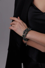 Браслет Currant зеленый жемчуг, оттенок серебро