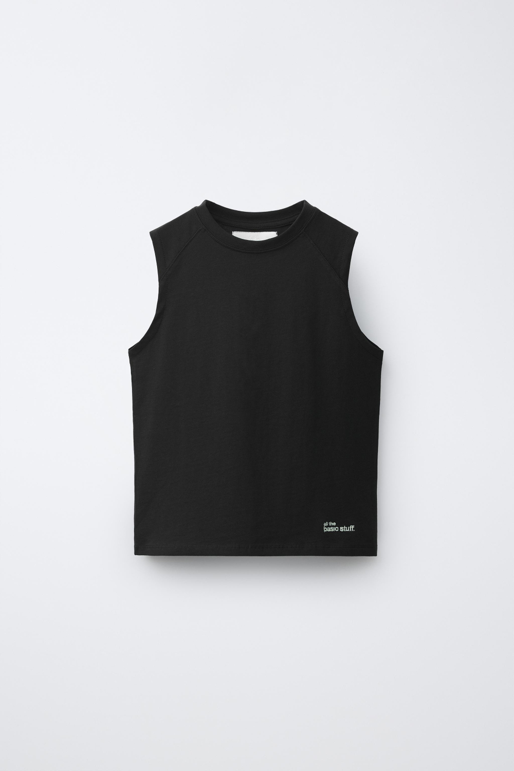 ZARA ОДНОТОННАЯ ФУТБОЛКА БЕЗ РУКАВОВ, ЧЕРНЫЙ