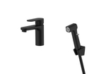 AQ1812MB НИКА смеситель для раковины 90 без донного клапана с гигиеническим ручным душем, матовый черный