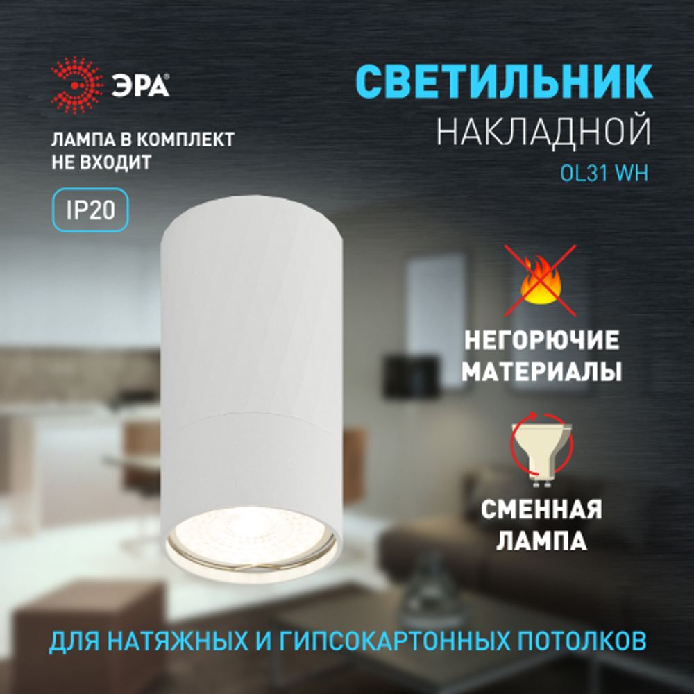 Светильник настенно-потолочный спот ЭРА OL31 WH MR16 GU10 IP20 белый | Накладные светильники