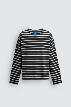 ZARA Х AARON LEVINE ФУТБОЛКА ЖАККАРД В ПОЛОСКУ, СИНИЙ/БЕЛЫЙ