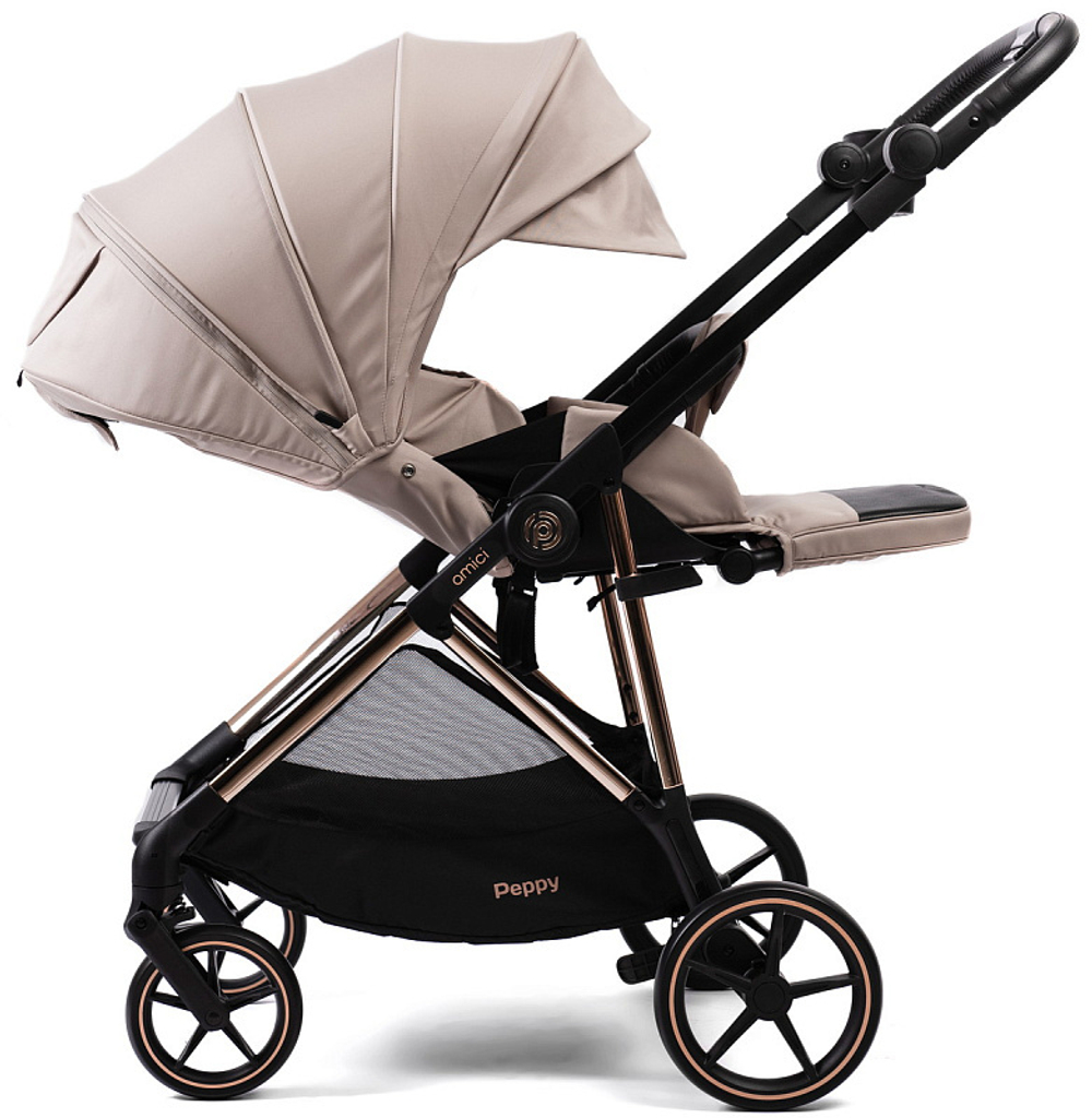 Прогулочная коляска Peppy Amici с автокреслом Verona Black Beige рама Gold