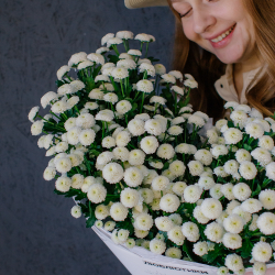 159. Воздушный стойкий моно-букет с хризантемой сантини