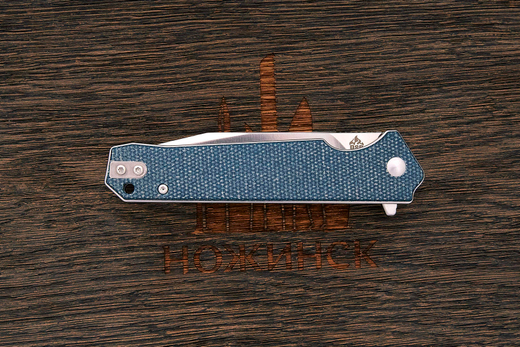 Нож складной QSP Mamba V2, клинок 88мм, сталь D2, рукоять микарта серо-синяя