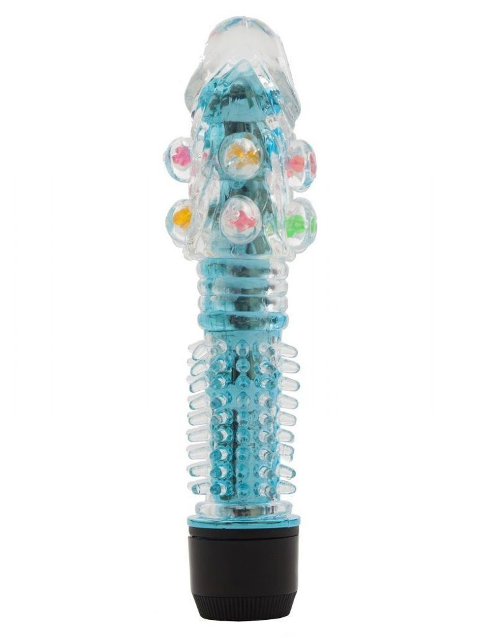 Прозрачно-голубой вибратор с дополнительными пупырышками - 16,5 см. (Цвет: голубой)