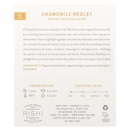 Rishi Tea, Органический травяной чай, смесь ромашки, без кофеина, 15 пакетиков, 0,95 унции (27 г)