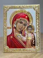 Казанская БМ, икона прямоугольная без рамки, белое дерево, эмаль 175х225