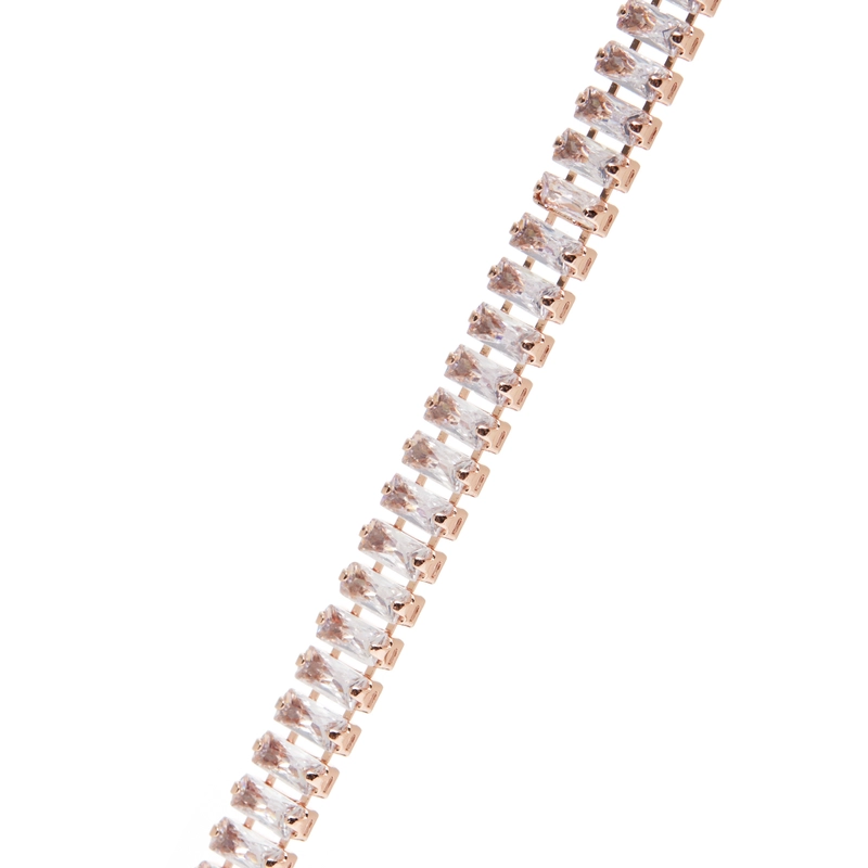 Колье Розовый Золотой Багет – Прозрачное