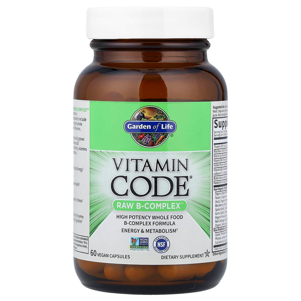 Garden of Life, Vitamin Code, Raw B-Complex, комплекс витаминов группы В, 60 веганских капсул
