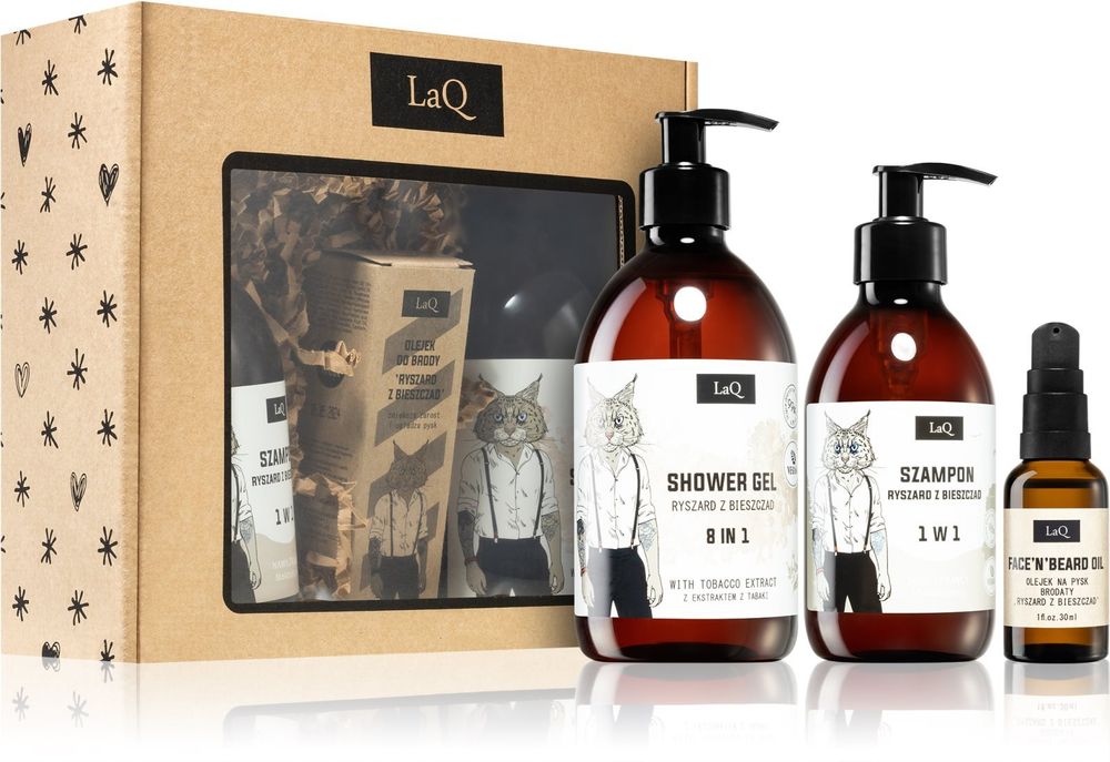 LaQ refreshing shower gel 8-in-1 500 ml + purifying shampoo 300 ml + nourishing oil for face and beard 30 ml Lynx From Mountain