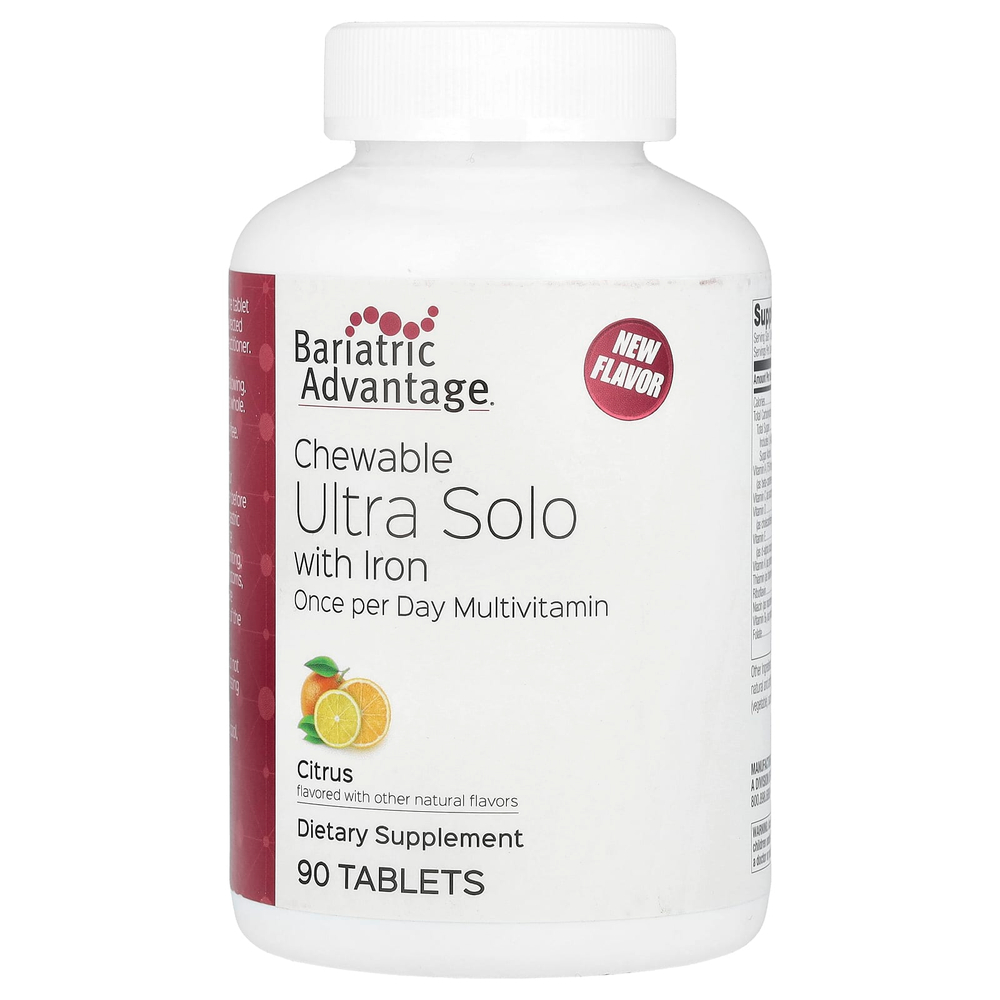 Bariatric Advantage, Жевательные таблетки Ultra Solo с железом, цитрусовые, 90 таблеток