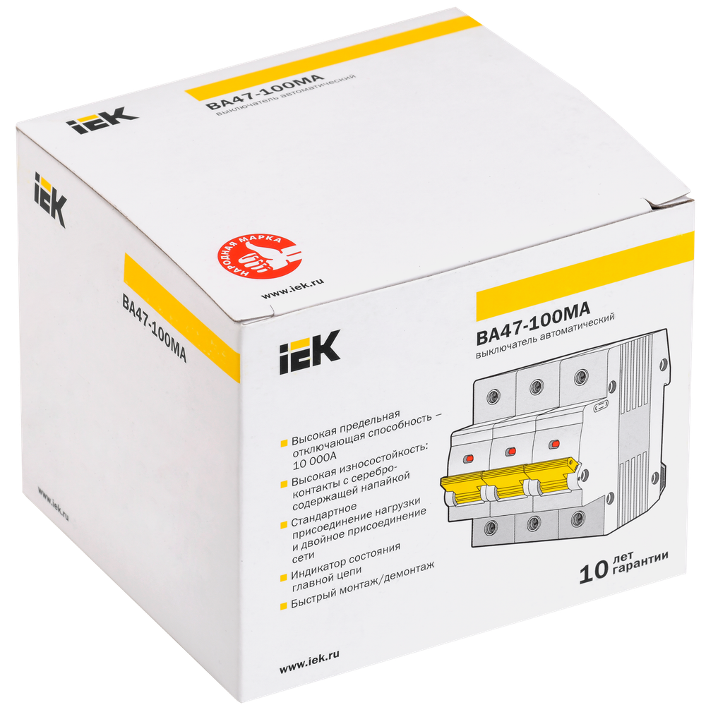 Автоматический выключатель ВА47-100МА без теплового расцепителя 3P 63А 10кА D IEK