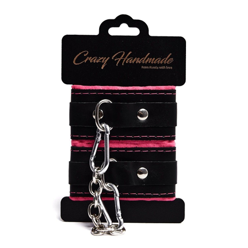 Черно-розовые скругленные наручники с мягкой подкладкой