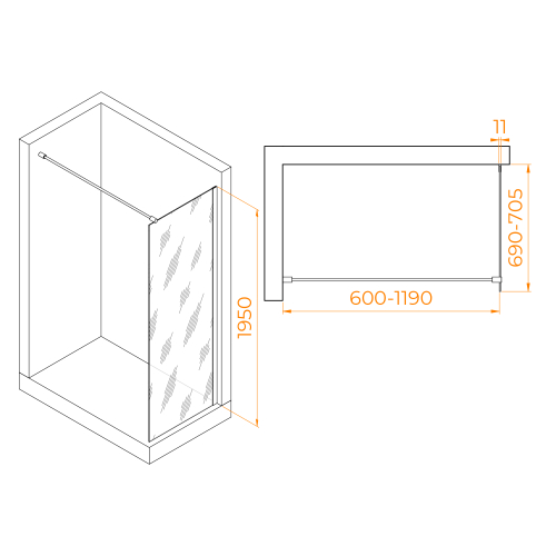 Душевая перегородка RGW WA-002 (Матовое-Сатинат, 700)