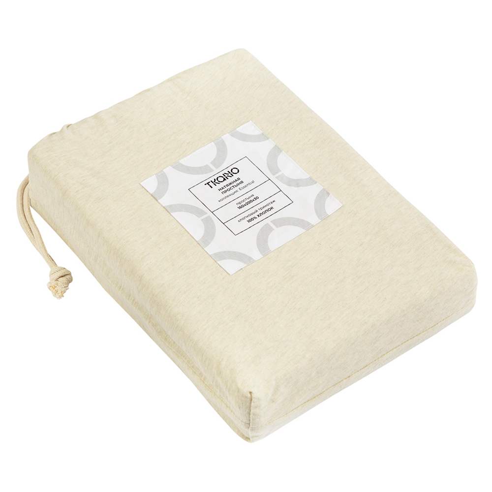 Простыня на резинке из хлопкового трикотажа серо-бежевого цвета из коллекции essential, 160х200х30 см