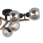 Люстра потолочная 6х60Вт E27, металл/стекло/дерево, черный/дерево, дымчатый плафон