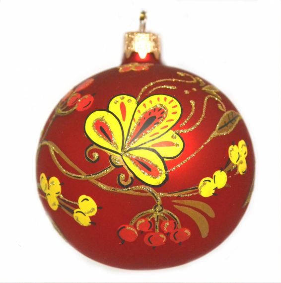 Стеклянный шар Хохлома Клевер 85 мм, 1 шт, Батик (КУ-85-111)