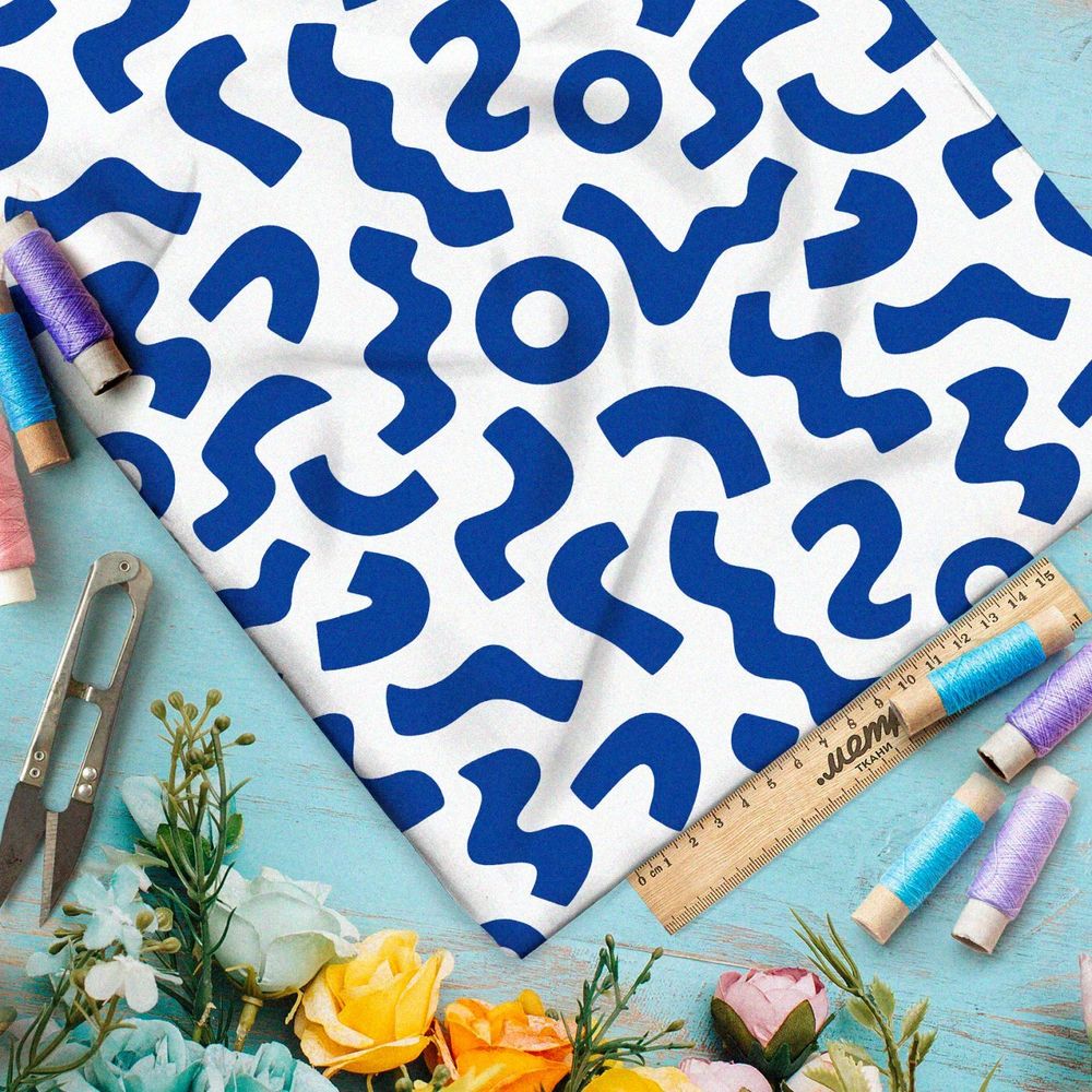 Ткань премиум дюспо синие мазки на белом