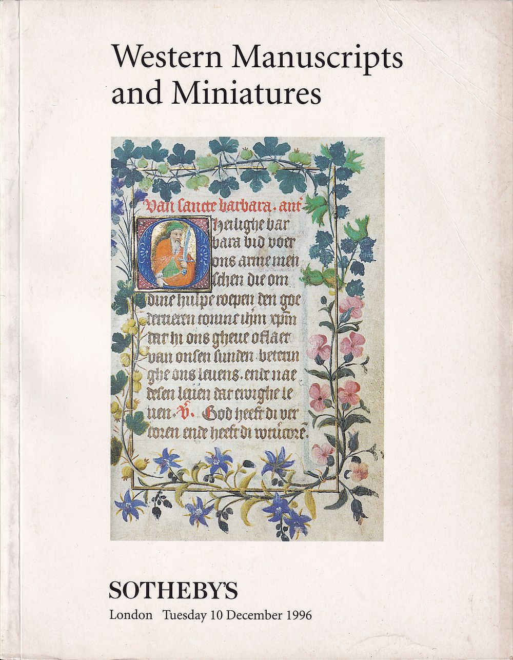 Каталог аукциона Sotheby's, Лондон, Западноевропейские рукописи и книжная миниатюра от 10 декабря 1996 года