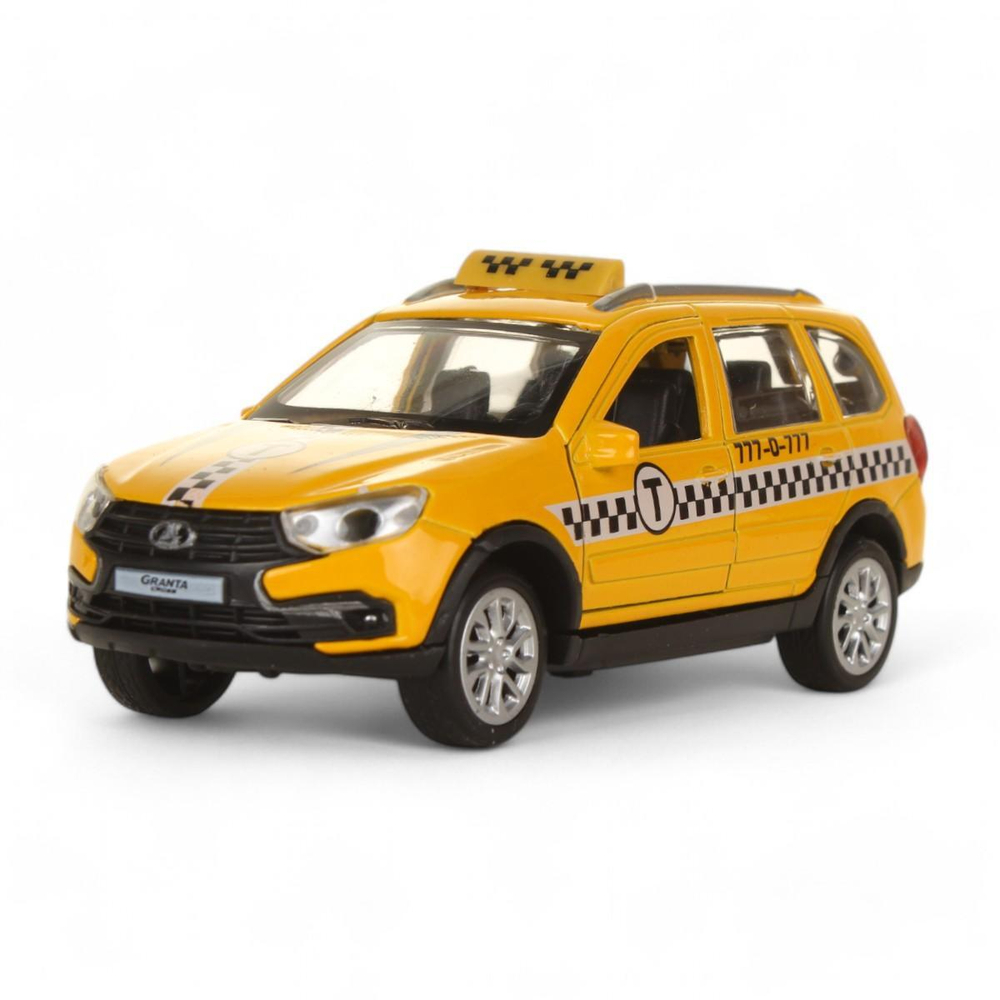Модель ин. мет. "Lada Granta Cross 2019 такси" 12см, свет-звук, желтый,в коробка (Технопарк)