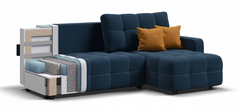 Угловой диван Денди Рогожка Мальмо синий