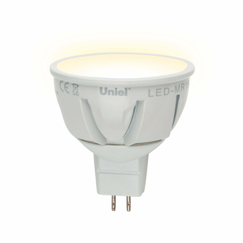 LED-MR16-5W/WW/GU5.3/FR PLP01WH Лампа светодиодная. Форма JCDR, матовый рассеиватель. Серия Palazzo. Теплый белый свет. Картон. ТМ Uniel.