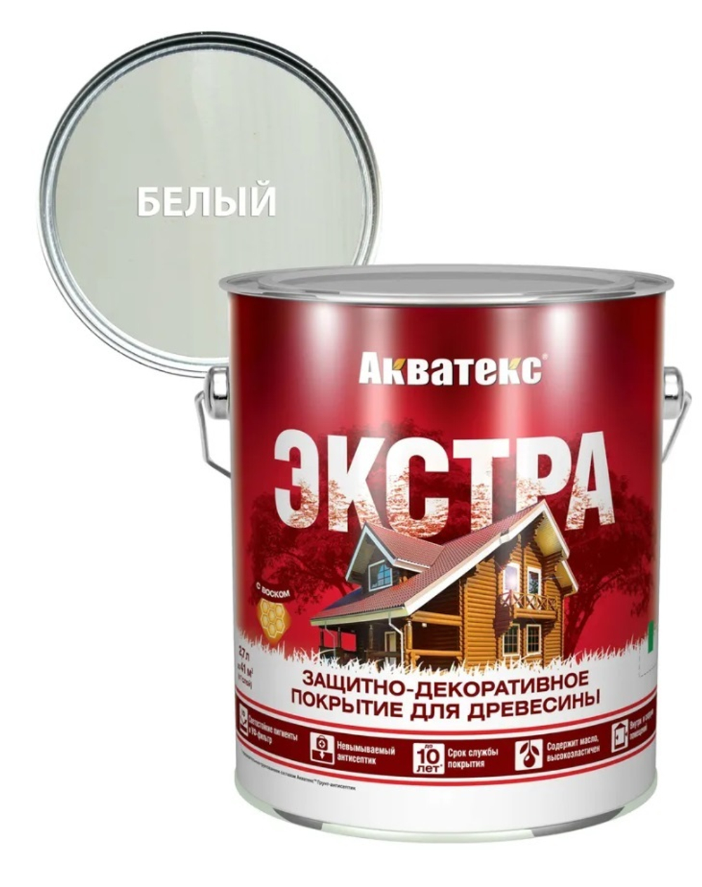 Защитно-декоративное покрытие для дерева АКВАТЕКС ЭКСТРА, белый, 2.7 л