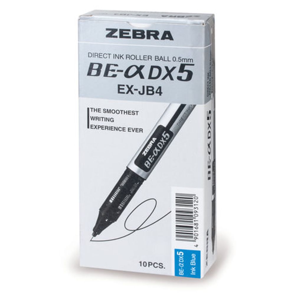 Ручка-роллер ZEBRA "Zeb-Roller DX5", СИНЯЯ, корпус серебристый, узел 0,5 мм, линия письма 0,3 мм, EX-JB2-BL, EX-JB4-BL