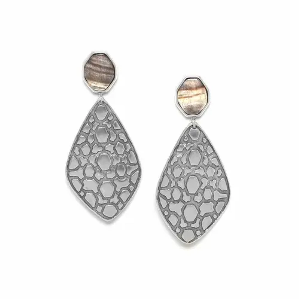 Серьги ORI TAO, Tortuga, текстурированный металл, с перламутром, OT24.1-12-30845 (серебристый)