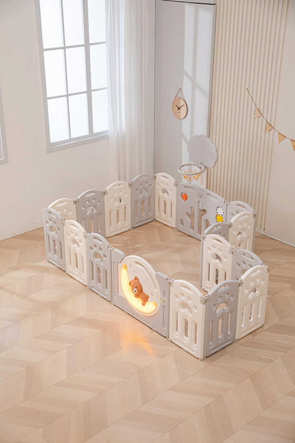 Манеж UNIX Kids DeLuxe Grey, 150x180 cм с игровыми аксессуарами