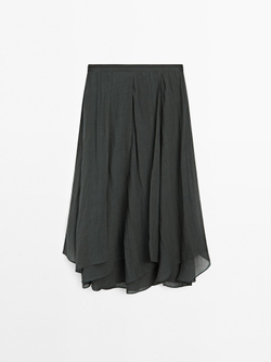 Massimo Dutti Юбка миди из хлопковой смеси, утиный зеленый