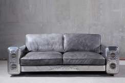 Диван Aviator 205 см, серая натуральная кожа
