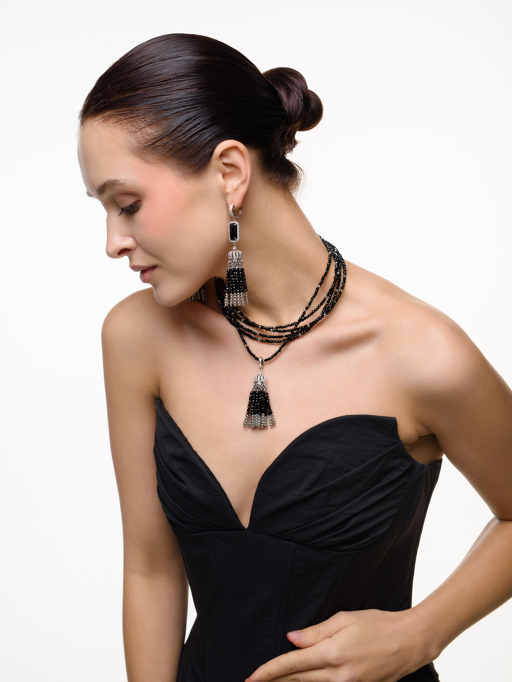 Колье "Queen" Silver черный агат