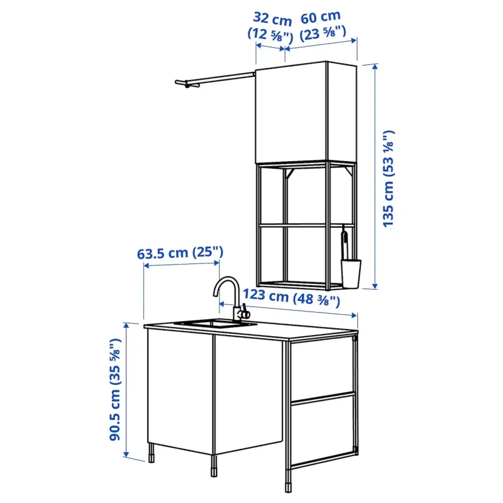 Комбинация для ванной - IKEA ENHET, 139х63.5х87.5 см, белый/имитация дуба, ЭНХЕТ ИКЕА