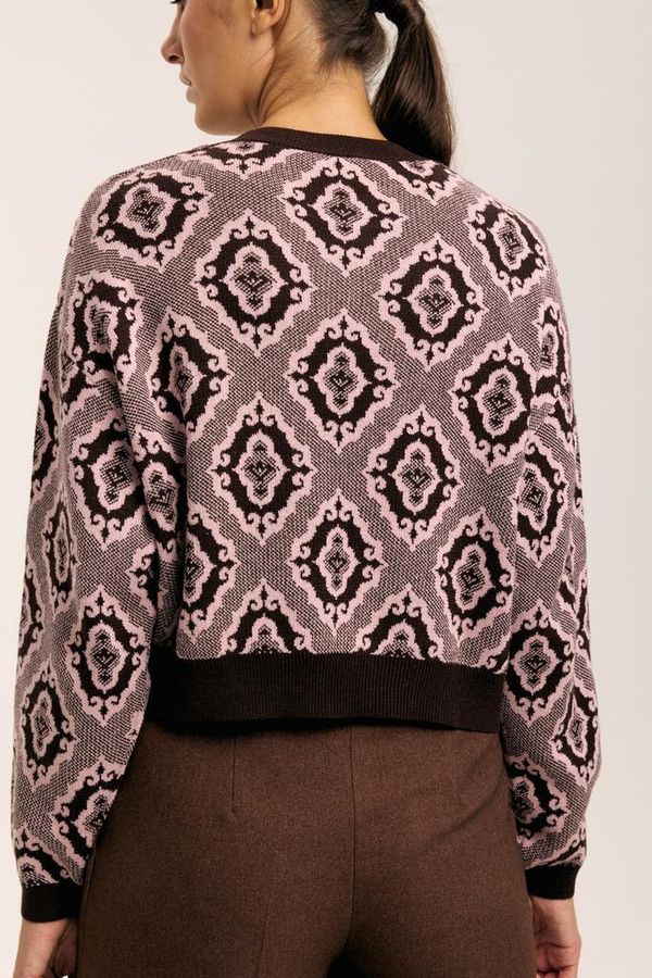 Лонгслив Тюбетейка укороченный коричневый/розовый - фото 2