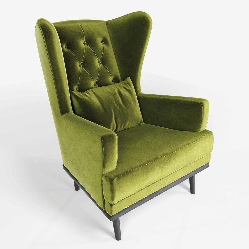 Мягкое кресло с ушами Фантазёр LUXE-8 (Зеленый 29) с каретной стяжкой, на высоких ножках, для отдыха и чтения книг. В гостиную, балкон, спальню и переговорную комнату.