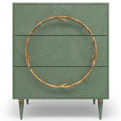 Комод Арт Колор leaves Классик Голд с 3 ящиками Зеленый нефрит