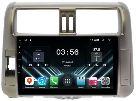 Магнитола для Toyota Land Cruiser Prado 150 2009-2013 (рамка бронза) - FarCar DX065M монитор 9" IPS на Android 13, 4+64Гб, CarPlay