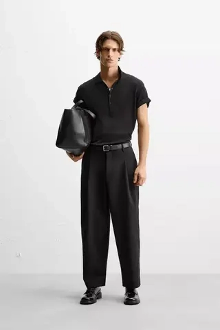 ZARA БРЮКИ СВОБОДНОГО КРОЯ СО СКЛАДКАМИ, ЧЕРНЫЙ