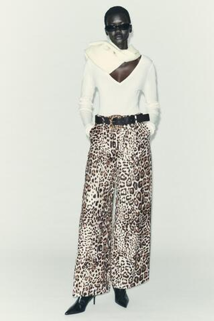 ZARA ШИРОКИЕ БРЮКИ ИЗ АТЛАСА С РЕМНЕМ, ЛЕОПАРДОВЫЙ